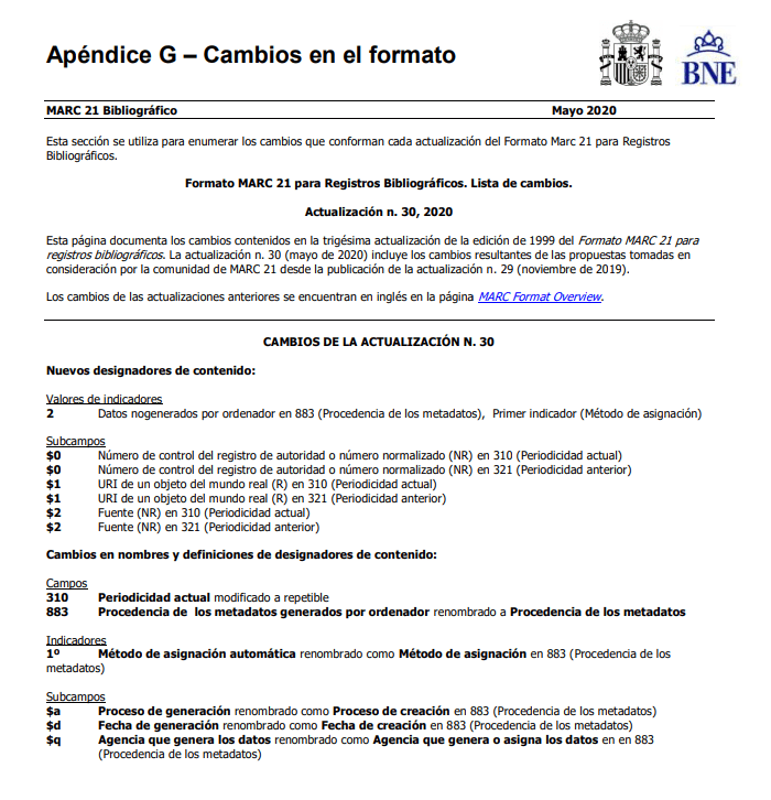 Actualización 30 Formato MARC 21 para Registros Bibliográficos