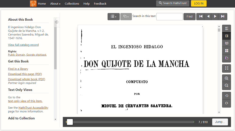 Biblioteca digital HathiTrust Quijote