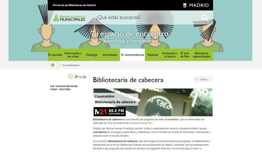 «Bibliotecaria de cabecera», sección del programa de radio Cuentahílos