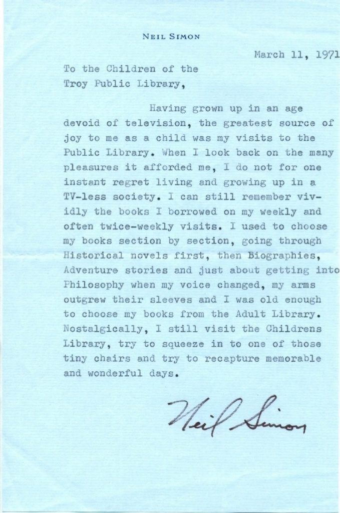 Carta biblioteca Neil Simon