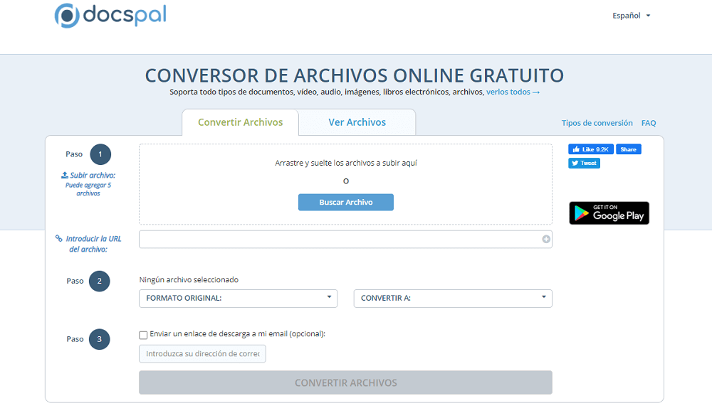 Conversor de archivos online gratuito DocsPal