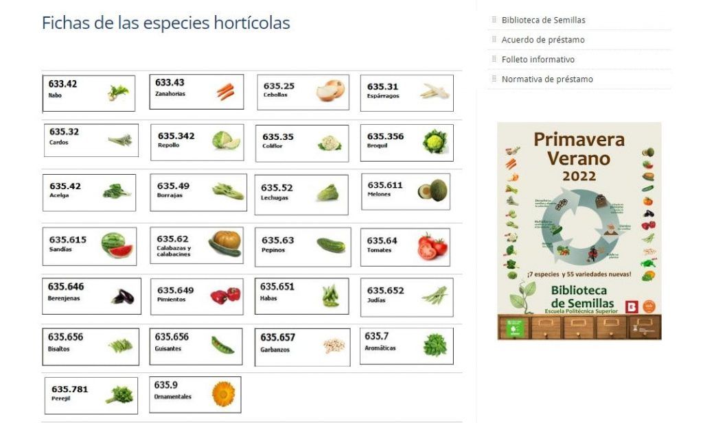 Especies hortícolas de la Bibloteca de Semillas