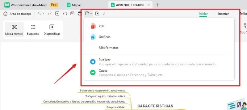 Exporta y comparte EdrawMind