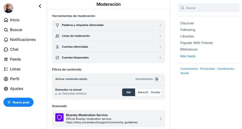 Herramientas y filtros de moderación - Bluesky