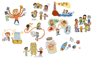 Ilustraciones para explicar a un joven la importancia de la biblioteca