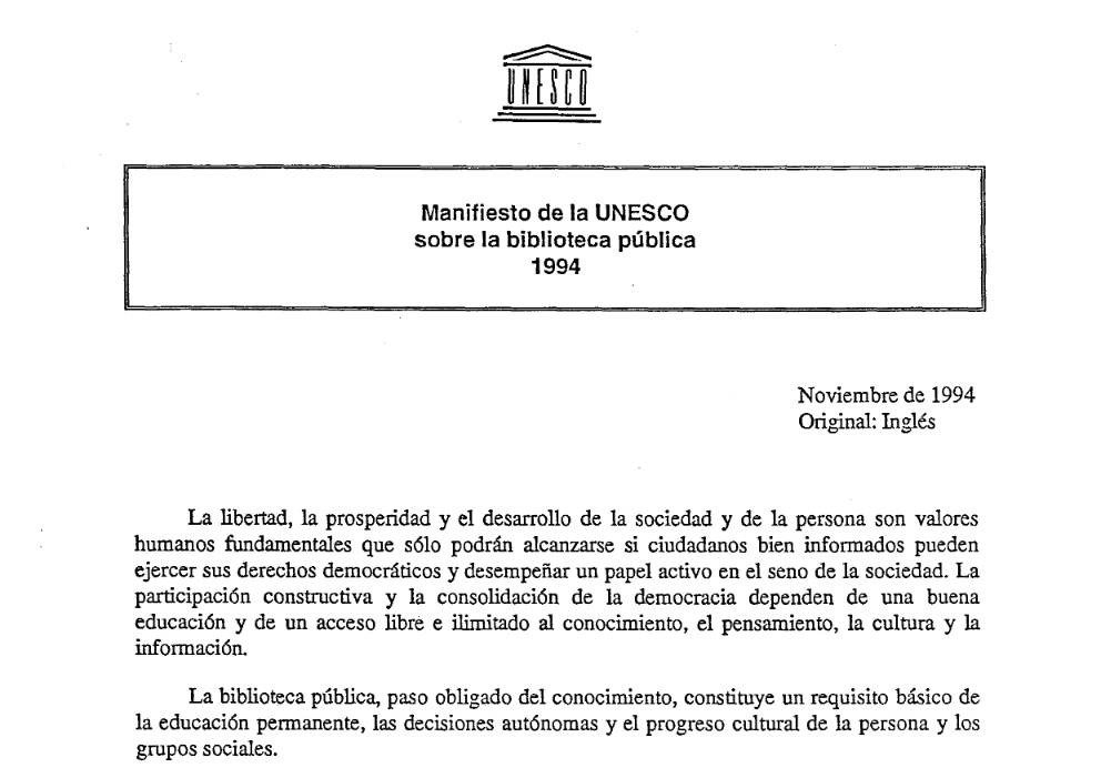 Manifiesto UNESCO biblioteca pública