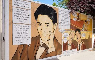 Mural sobre Lorca en biblioteca de Madrid