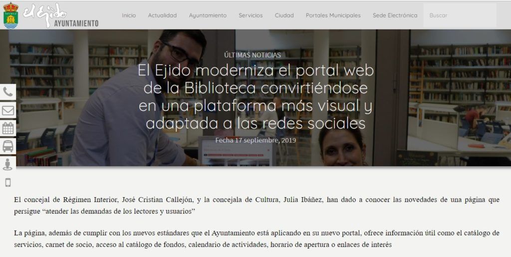 Noticia publicada en la página del Ayuntamiento de El Ejido