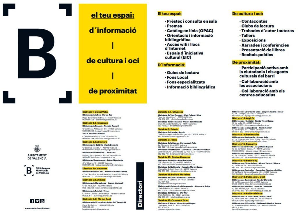 Nuevo folleto de la Red de Bibliotecas Municipales de Valencia
