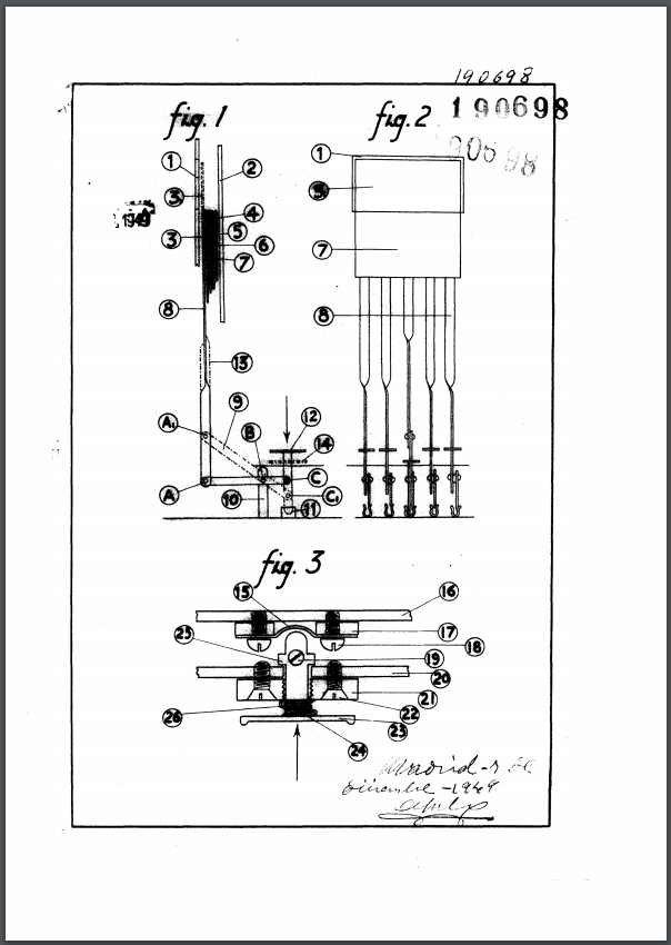 Patente de invención 190.689: «Procedimiento mecánico, eléctrico y a presión de aire para lectura de libros»