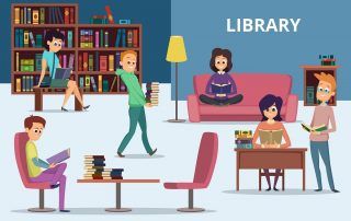 Personas en biblioteca