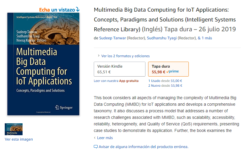 Precio libro Springer Nature en Amazon