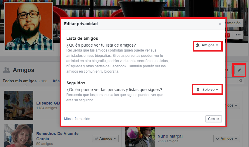 Privacidad lista de amigos en Facebook Privacidad lista de amigos en Facebook