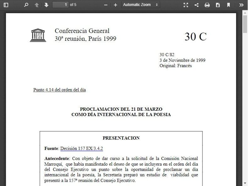 Proclamación del 21 de marzo como el Día Mundial de la Poesía