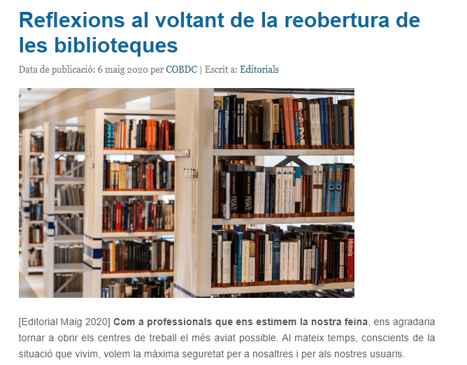 Reflexiones reapertura bibliotecas COBDC