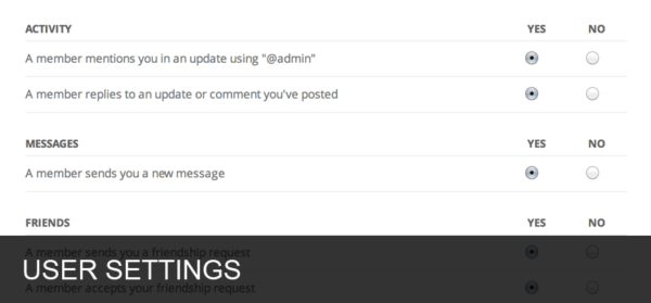 User settings User settings