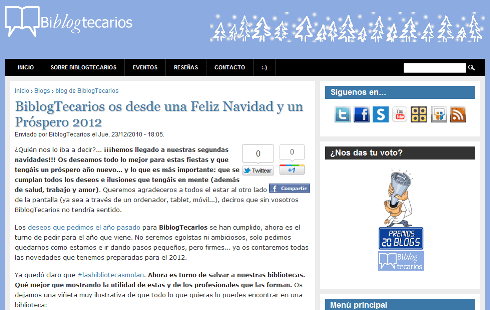 BiblogTecarios os desea una Feliz Navidad y un Próspero 2012