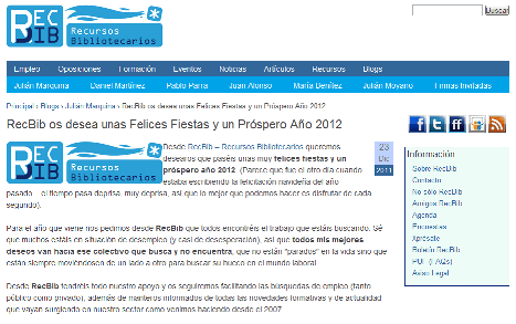 RecBib os desea unas Felices Fiestas y un Próspero Año 2012
