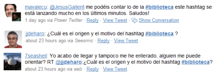 Personas que preguntan sobre el origen de #biblioteca