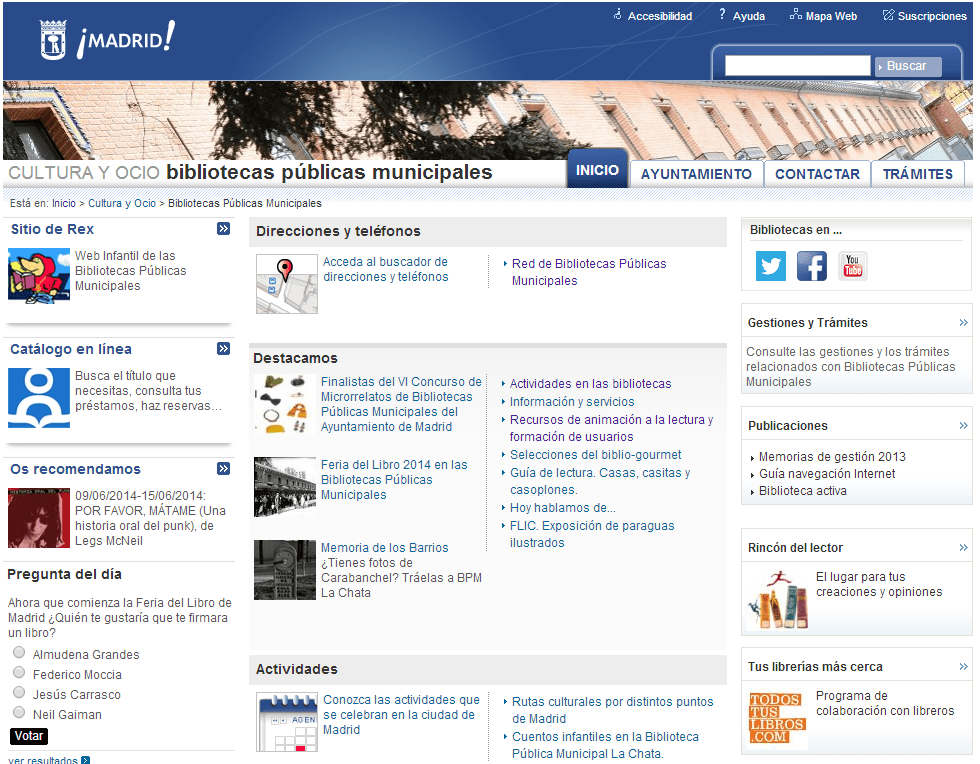 Web Bibliotecas Públicas del Ayuntamiento de Madrid